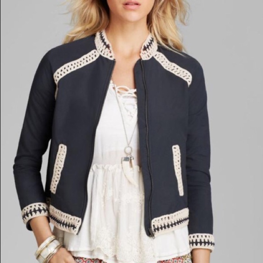 Wash black crochet inset baseball bomber soft